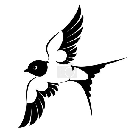Illustration for Black swallow drawing spreading wings, Flat design bird symbol - Royalty Free Image