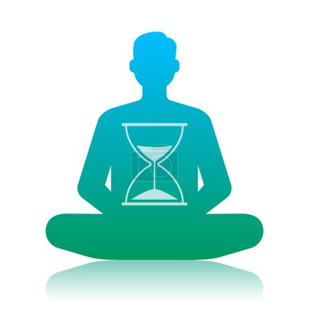 Illustration for Time of human life, hourglass in the form of a man meditating, calming the mind - Royalty Free Image
