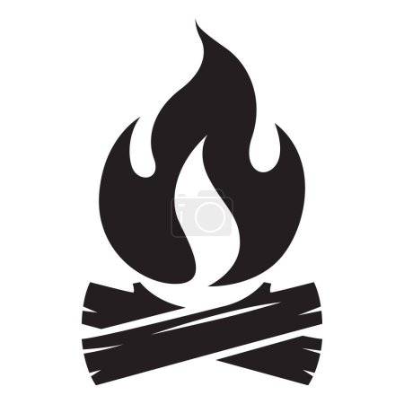 Vector black and white cartoon illustration of burning fire with wood. Fire wood and bonfire icon isolated on white background.