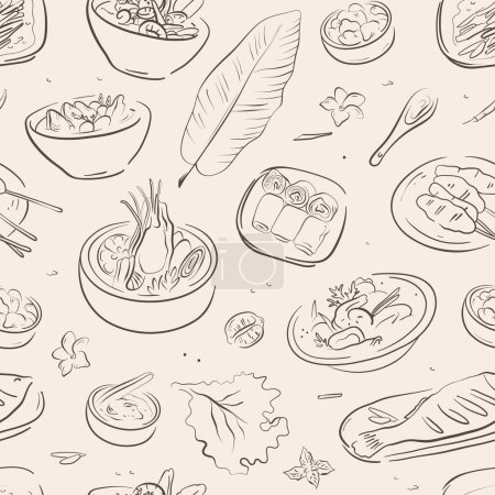 Téléchargez les illustrations : Asiatique nourriture sans couture modèle - en licence libre de droit