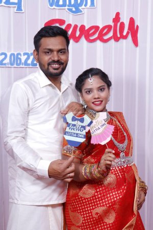 Foto de " Coimbatore,Tamil Nadu /India-15.02.2021:Indian Baby Shower Ceremony. Seemantham Ceremony " - Imagen libre de derechos