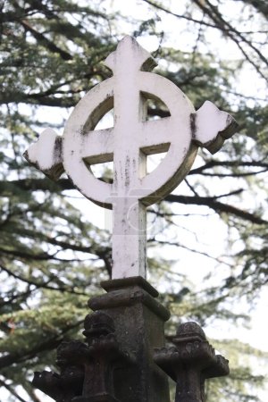 Photo for St john  in the wilderness  cross on a cemetery  in the  Dharashmala Himachal Pradesh - Royalty Free Image