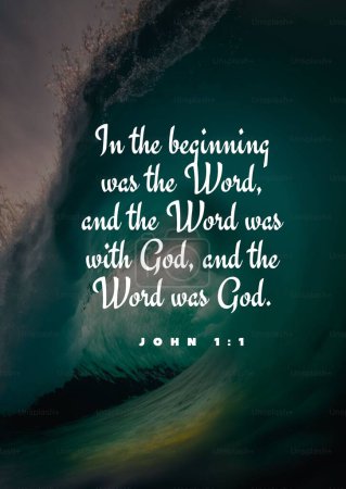 Téléchargez les photos : Versets de la Bible en anglais "Au commencement était la Parole, et la Parole était avec Dieu, et la Parole était Dieu. Jean 1 : 1 " - en image libre de droit