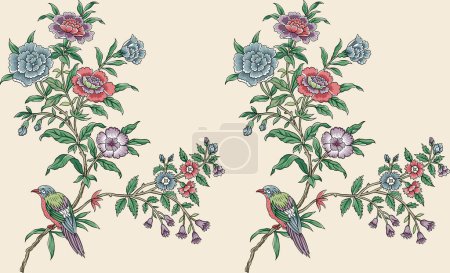A beautiful abstract floral design with colourful trendy flowers and leaves. Fantasy flowers, natural wallpaper, floral decoration curl illustration. Paisley print hand drawn elements, 
