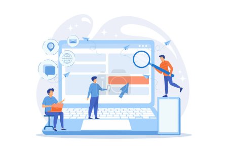 Illustration for IT specialist identify user across mobile, laptop and tablet. Cross-device tracking and capability, cross-device using concept on white background. flat vector modern illustration - Royalty Free Image