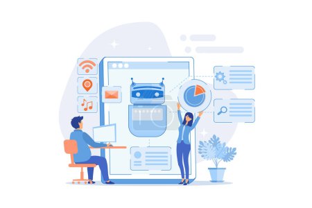 Illustration for Programmers and chatbot processing natural language. Natural language processing, chatbot natural language, natural language scince concept. flat vector modern illustration - Royalty Free Image