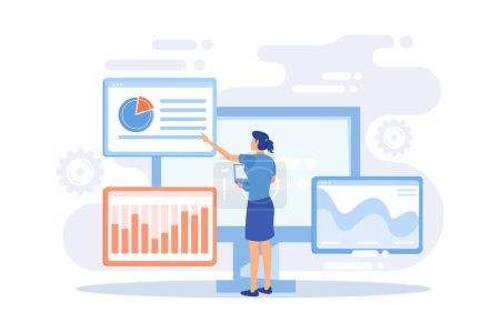 Illustration for Statistical data research, company performance indicators, return on investment. Percentage ratio, indexes fluctuation, significative change. flat vector modern illustration - Royalty Free Image