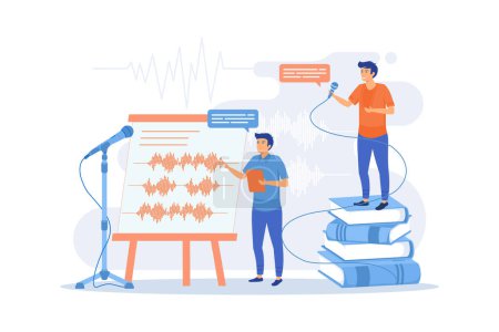 Illustration for Elocution lesson. Speech improvement. Recording studio. Voice and speech training, voice projection techniques, improve your spoken skills concept. flat vector modern illustration - Royalty Free Image