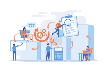 Illustration for Workforce organization and management. Workflow processes, workflow process design and automation, boost your office productivity concept. flat vector modern illistration - Royalty Free Image