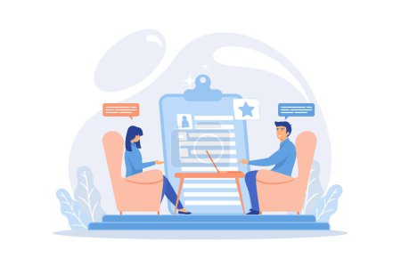 Illustration for Employee hiring. Recruiter and vacancy candidates. Personnel recruitment. HR management. Job interview, employment process, choosing a candidate concept. flat vector modern illustration - Royalty Free Image