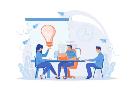 Illustration for Business conference flat vector illustration. Office meeting, corporate presentation, coworking space concept. Businessmen brainstorm and teamwork. flat vector modern illustration - Royalty Free Image
