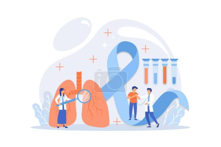 Illustration for Dangerous respiratory system disease. Man experiencing breathing problems, complications. Lung cancer, Tracheal tug, bronchial asthma concept. flat vector modern illustration - Royalty Free Image