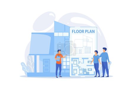 Illustration for House architecture plan with furniture. Interior design. Real estate floor plan, floor plan services, real estate marketing concept. flat vector modern illustration - Royalty Free Image
