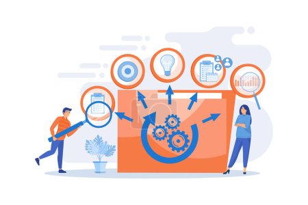 Illustration for KPI and task management. Workflow optimization. Project life cycle, successful project management, stages of project completion concept. flat vector modern illustration - Royalty Free Image