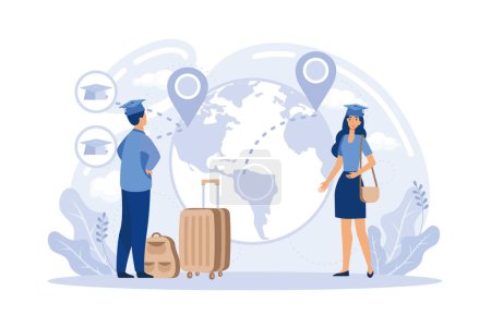 Illustration for Human capital. International migration, brain drain, digital nomad, trained workers, buisness start up, leave country, flat vector modern illustration - Royalty Free Image