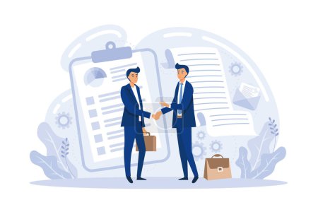 Illustration for Employee hiring. Business document. HR management. Employment agreement, employment contract form, employee and employer relations concept. flat vector modern illustration - Royalty Free Image