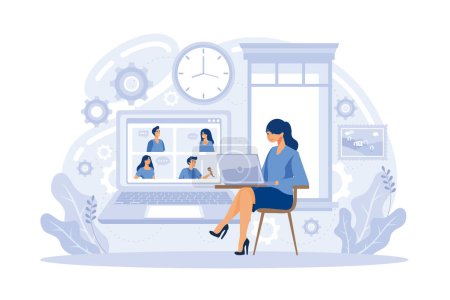 Illustration for Distance working. Distance office, working from home, remote job possibility, communication technology, online team meeting, digital nomad abstract metaphor.flat vector modern illustration - Royalty Free Image