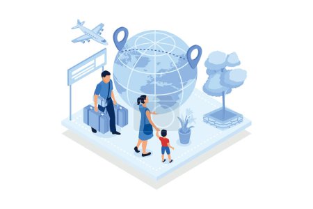 Illustration for Human capital . International migration, brain drain, digital nomad, trained workers, buisness start up, leave country. isometric vector modern illustration - Royalty Free Image
