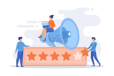 Online CRM system, reputation management. Service quality evaluation, user feedback, customer review. Rating scale, high ranking, top ranking concept, flat vector modern illustration