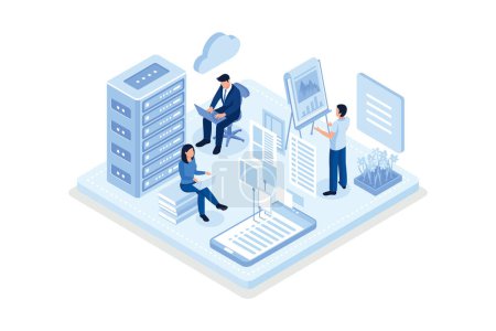 Illustration for Data center concept with character. Can use for web banner, infographics, hero images, isometric flat vector modern illustration - Royalty Free Image