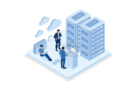 Illustration for Data center concept with character. Can use for web banner, infographics, hero images, isometric vector modern illustration - Royalty Free Image