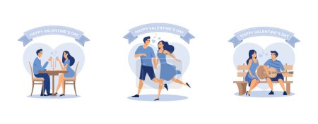 Ilustración de Conjunto pareja en el amor, pareja en el amor y los corazones, Feliz Día de San Valentín, set plana vector ilustración moderna - Imagen libre de derechos