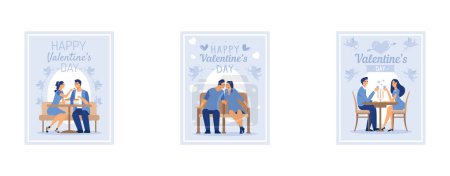 Téléchargez les illustrations : Couple amoureux, Joyeuse Saint Valentin, Février 14 est le jour de tous les amoureux, mis à plat vecteur illustration moderne - en licence libre de droit