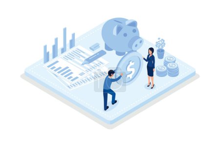 Illustration for Character getting tax return. Taxation concept, isometric vector modern illustration - Royalty Free Image