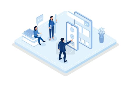 Illustration for Characters filling survey form, User experiences concept, isometric vector modern illustration - Royalty Free Image
