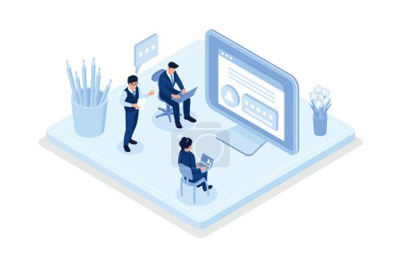 Illustration for Characters giving Five Star Feedback. User Experiences Concept, isometric vector modern illustration - Royalty Free Image