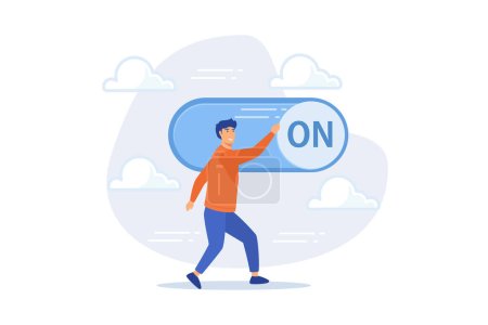 Illustration for Turn on switch, paradigm shift or change to be better status, start or begin business, setting or preference concept, flat vector modern illustration - Royalty Free Image