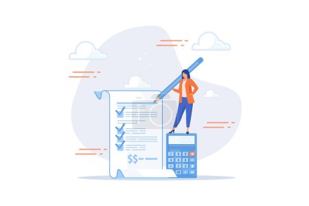 Project cost estimation, calculate budget or resources to finish work, financial plan, invoice or tax, expense or loan concept, flat vector modern illustration