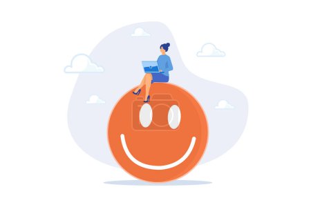 Illustration for Work happiness or job satisfaction, passion or enjoyment working with company, employee wellbeing concept, flat vector modern illustration - Royalty Free Image