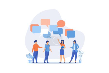 Discussion, conversation or brainstorming for idea, meeting, debate or team communication, colleague chatting, opinion concept, flat vector modern illustration