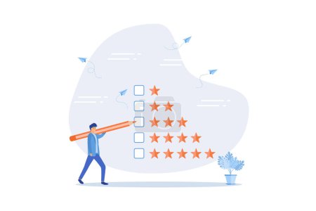 Illustration for Evaluation or satisfaction feedback, performance rating or customer review, giving stars quality result, rate the service concept, flat vector modern illustration - Royalty Free Image