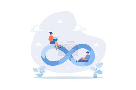 Devops, development operation for agile software development, working cycle to operate and support professional software management concept, flat vector modern illustration