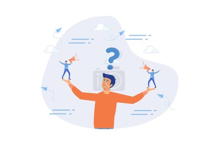 Dilemma or moral conflict, disagreement or argument for business direction, decision problem or question, choosing choice, alternative or solution concept, flat vector modern illustration
