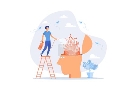 Illustration for Therapy to cool down burning mind or anger, reduce burnout or mental illness, depression, cure anxiety and stress concept, flat vector modern illustration - Royalty Free Image