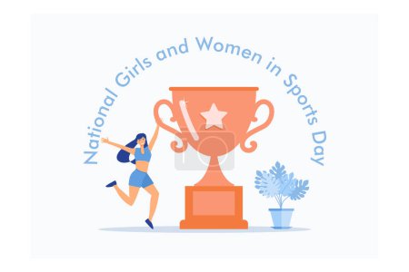 Illustration for National Girls and Women in Sports Day. Holiday concept. Template for background, banner, card, poster with text inscription, flat vector modern illustration - Royalty Free Image