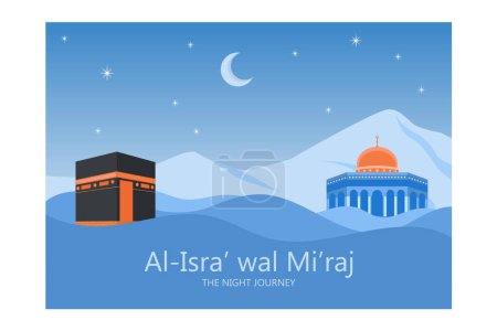 Téléchargez les illustrations : Modèle de conception de fond islamique. Al-Isra wal Mi'raj signifie Le voyage nocturne du prophète Muhammad, illustration moderne vecteur plat - en licence libre de droit