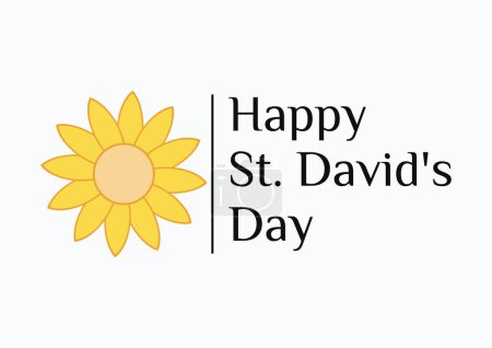 Ilustración de Saint David s day, One continuous line drawing of narcissus with lettering Davids day, flat vector modern illustration - Imagen libre de derechos