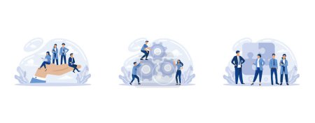 Employees care idea. Employees wellbeing or intersets regulation and protection. Corporate insurance, career development, set flat vector modern illustration