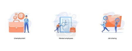 Illustration for Unemployment and job cuts, Job hiring talents vacancy in company recruiter search employees , Job search abstract concept , set flat vector modern illustration - Royalty Free Image