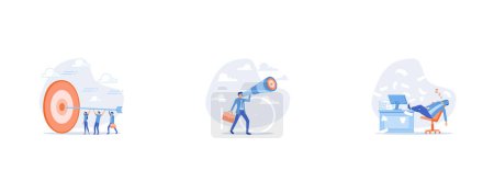 Illustration for Aiming at target, Search for business target or goal, Quiet quitting, set flat vector modern illustration - Royalty Free Image