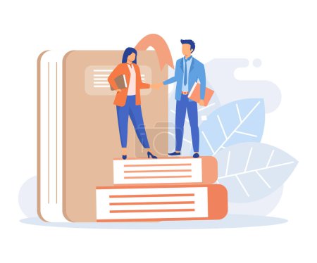 Illustration for Book exchange and reuse illustration. Characters recommending, sharing and swapping books. People reading together. flat vector modern illustration - Royalty Free Image