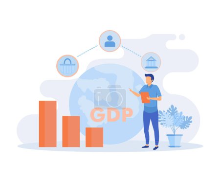 Illustration for Public finance illustration. Characters integrating with government institutions. Central bank, federal budget and GDP statistics concept. flat vector modern illustration - Royalty Free Image