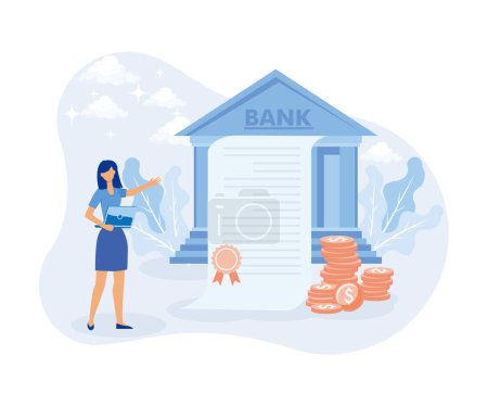 Illustration for Finance and investment illustration. Business characters purchasing bonds or stock on capital market. Financial and stock trading concept. flat vector illustration - Royalty Free Image