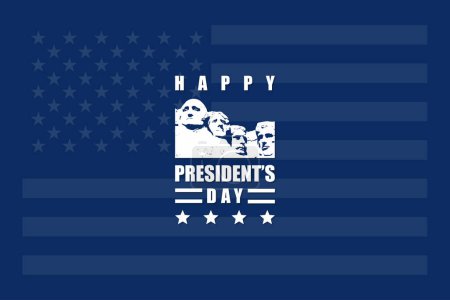 Fond bleu bannière du jour du Président en vecteur avec lettrage Happy President's Day et présidents des États-Unis Rushmore. Président Day background. illustration moderne vectorielle plate