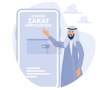 Ilustración de Concepto de aplicación en línea zakat, kareem ramadán, Eid mubarak, vector plano ilustración moderna - Imagen libre de derechos