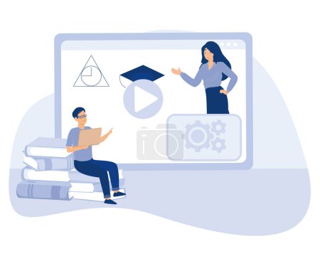 Illustration for E-learning tools concept, Online courses, E-library, certificate diploma, flat vector modern illustration - Royalty Free Image